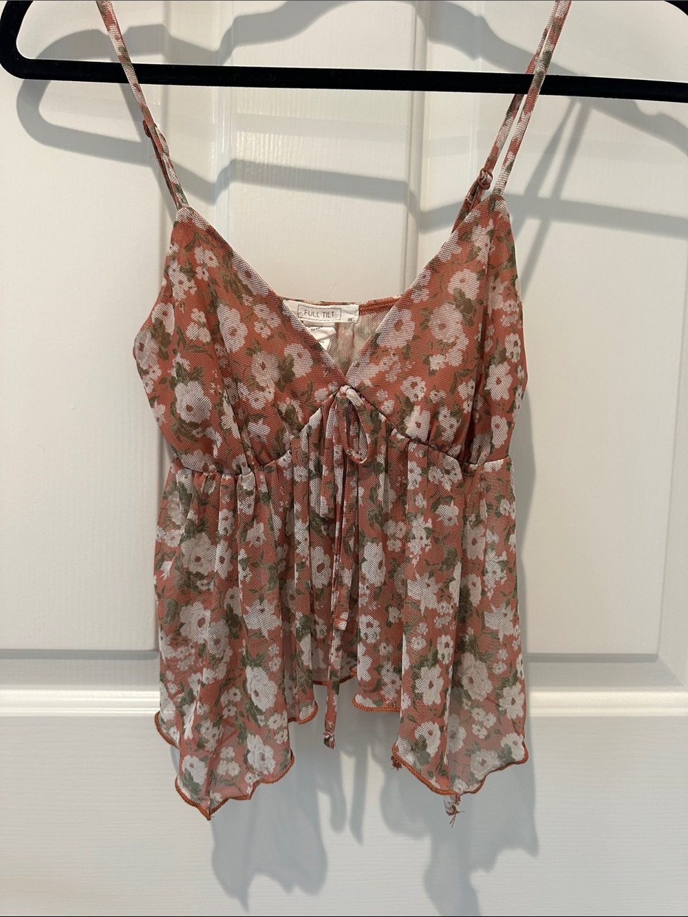 Full Tilt Coral Pink Floral Tie-Front Cami